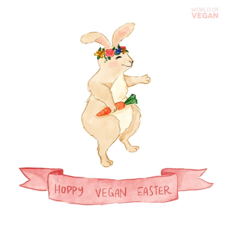 Vegan Easter Bunny in a Flower Crown saying "Hoppy Vegan Easter"