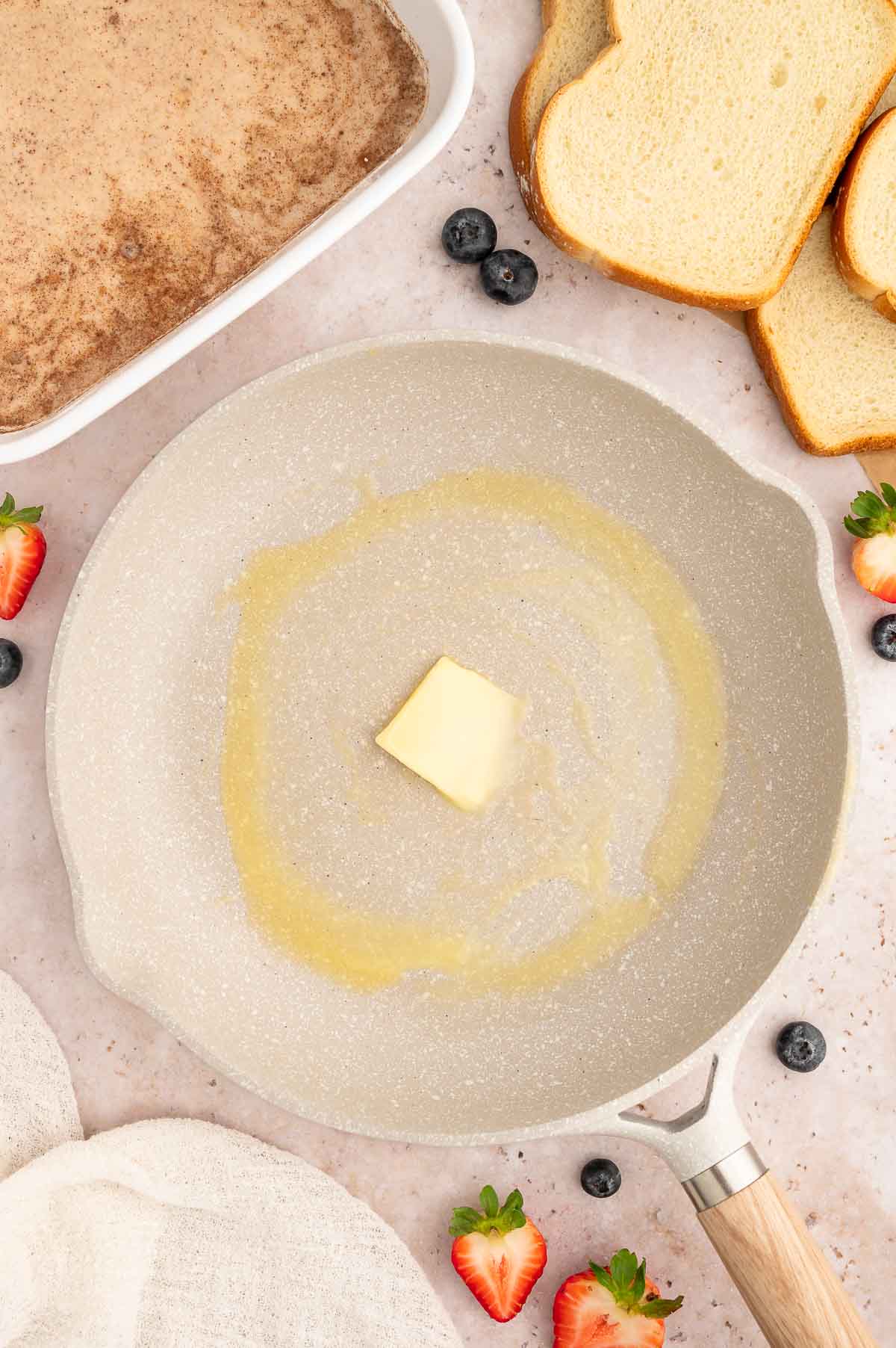 Vegan butter in a skillet.