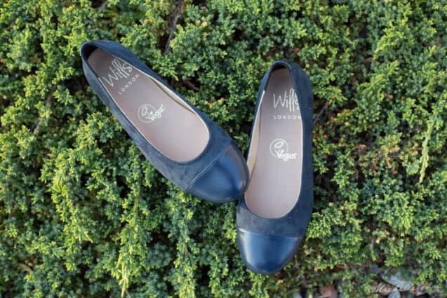 Beautiful Blue Faux Suede Vegan Flats With a Vegan Symbol Label From Wills Vegan Shoes