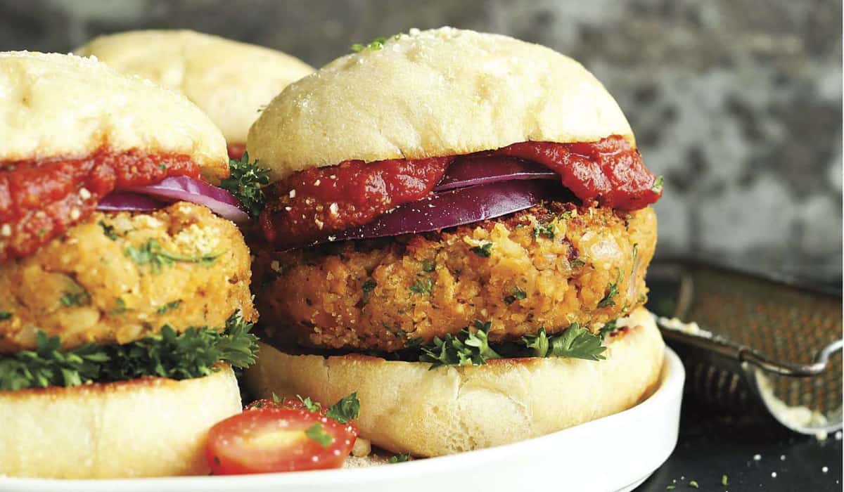 Minimalist Baker pizza burgers on a plate.