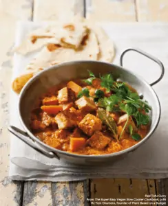 Vegan Slow Cooker Red Curry Served with Pita Bread