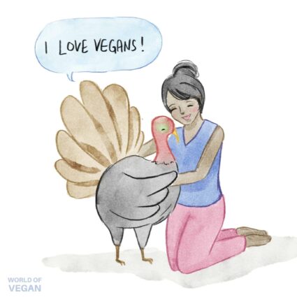 Vegan Thanksgiving Thankful Rescued Turkey Art Illustration Turkey Hug