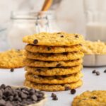 A stack of homemade vegan quinoa cookies.