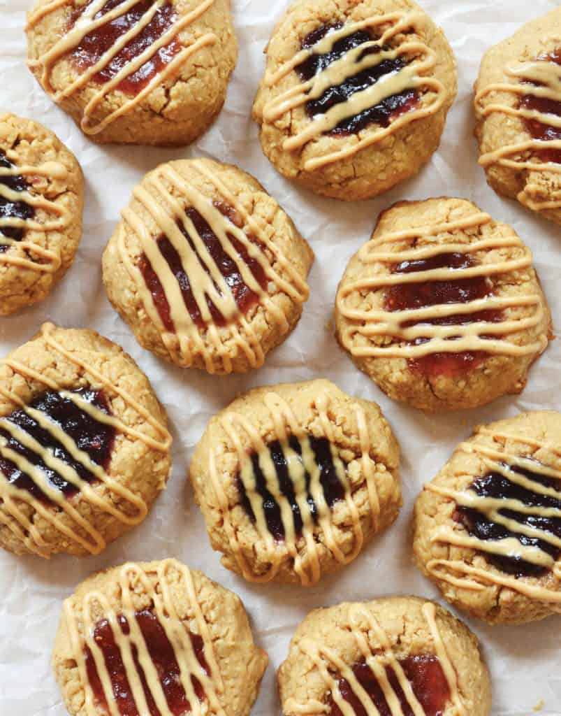 Vegan PB&J thumbprint cookies from The Colorful Kitchen by Ilene Godofsky Moreno