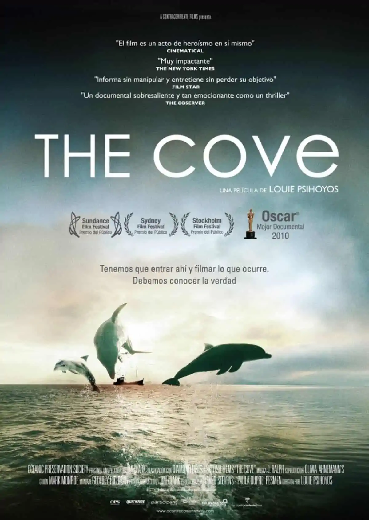 Movie poster for The Cove film about dolphin slaughter in Japan. 