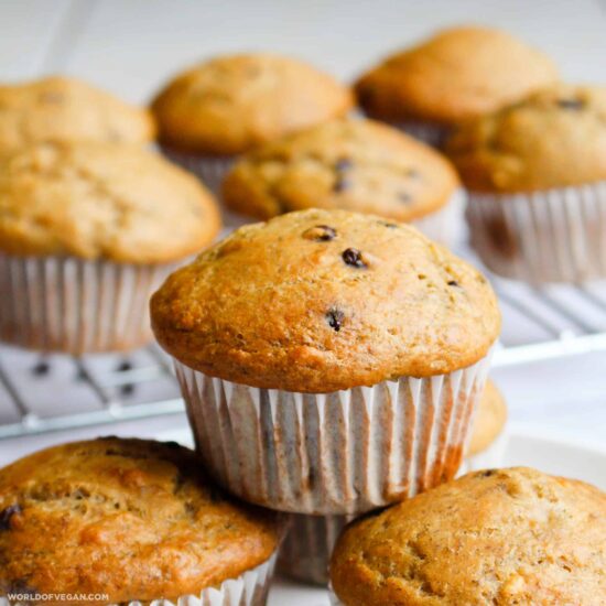 A stack of egg- and dairy-free muffins.