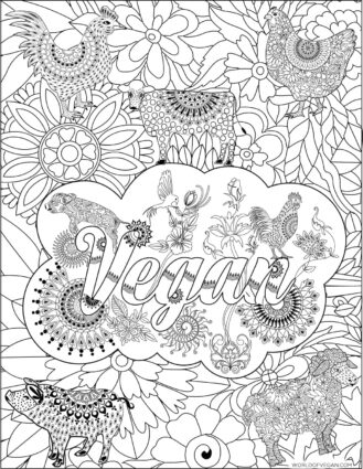 Vegan Zentangle | Printer-Friendly Adult Coloring Book | WorldofVegan.com #vegan #art #zentangle #mandala