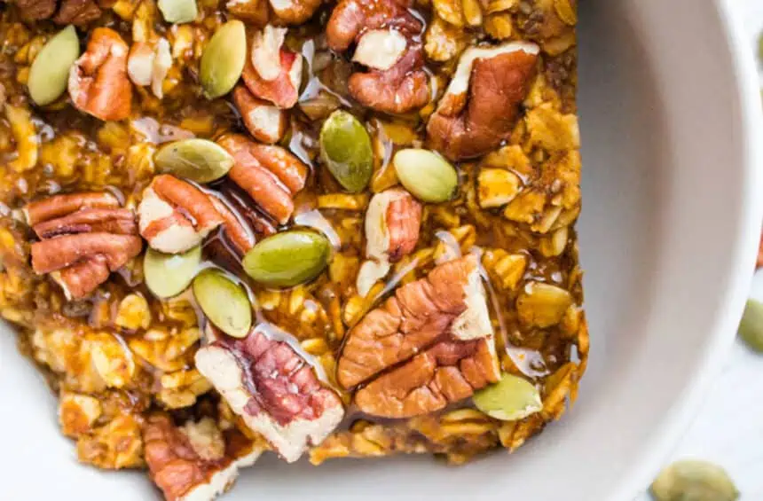 Baked Pumpkin Oatmeal in a bowl.