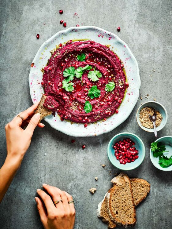 Pink Hummus With Roasted Beetroot