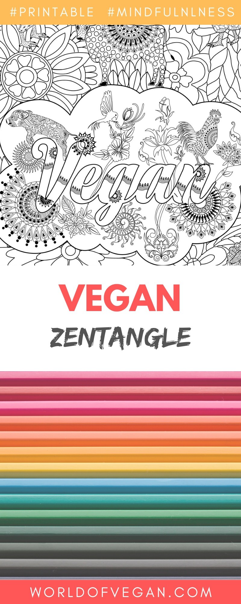 Vegan Zentangle Adults Colouring Page | World of Vegan | #colouring #mindfulness #stress #activity #vegan #worldofvegan 