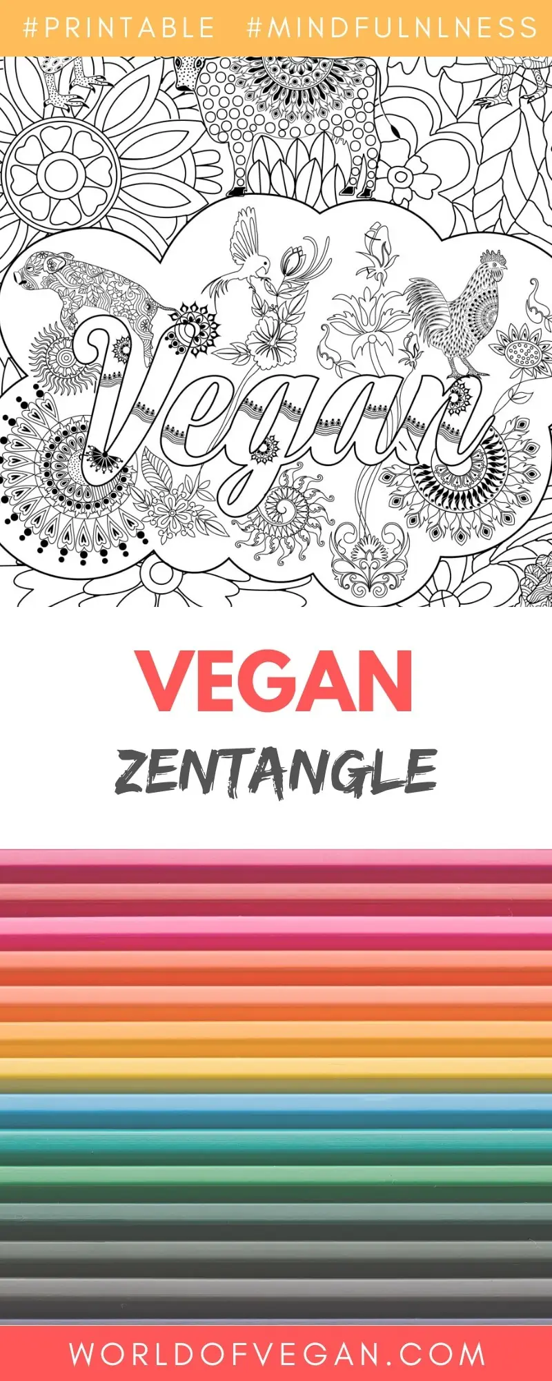 Vegan Zentangle Adults Colouring Page | World of Vegan | #colouring #mindfulness #stress #activity #vegan #worldofvegan 