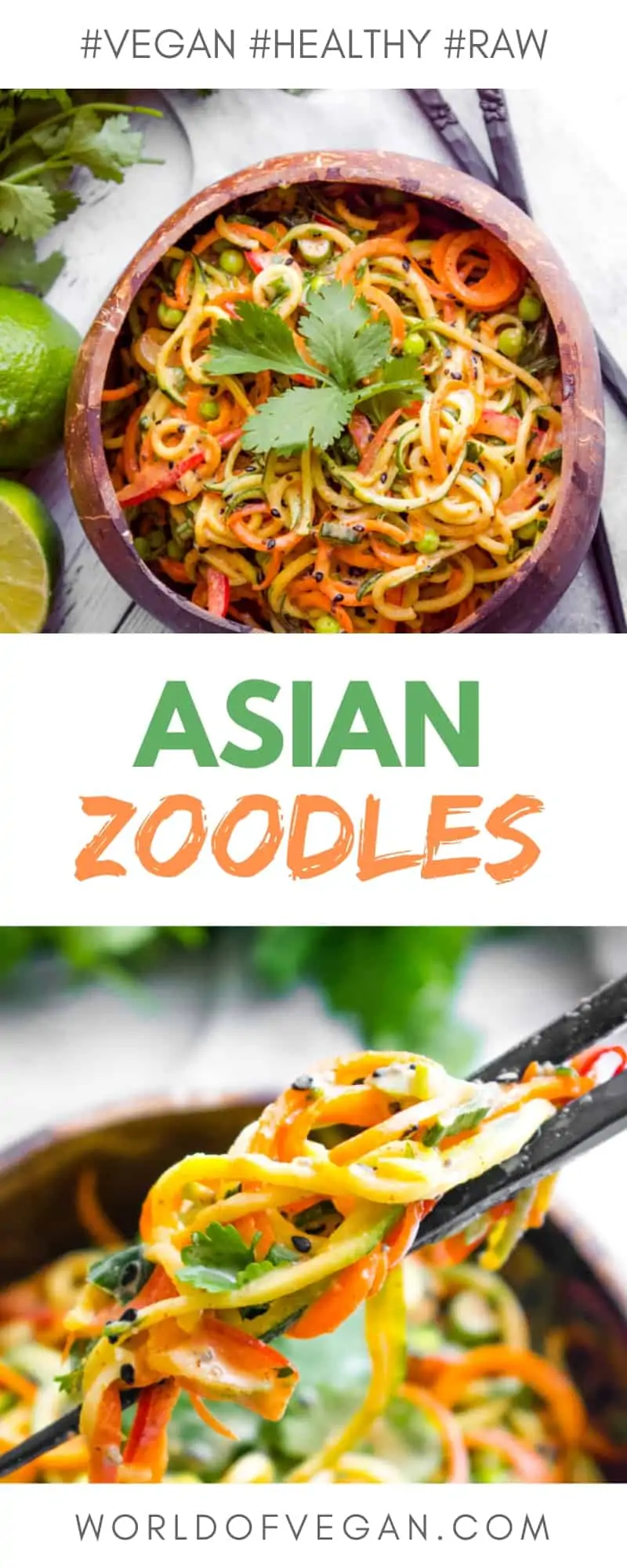 Asian-Style Zoodles | Healthy Veggie Noodle Salad | WorldofVegan.com | #vegan #raw #zoodles #zucchini #healthy #recipe #vegan #vegetarian #worldofvegan