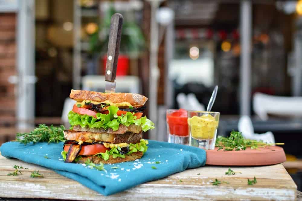 Vegan BLT Sandwich | Make Your Own Vegan Bacon | WorldofVegan.com | #vegan #eggplant #bacon #BLT #sandwich #plantbased #worldofvegan