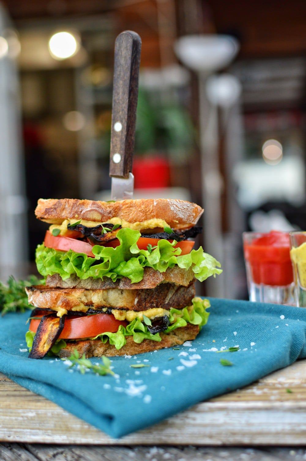 vegan blt sandwich with eggplant bacon