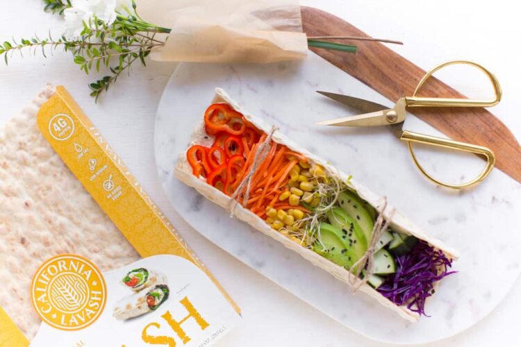 Vegan Rainbow Lavash Wraps With Hummus & Veggies