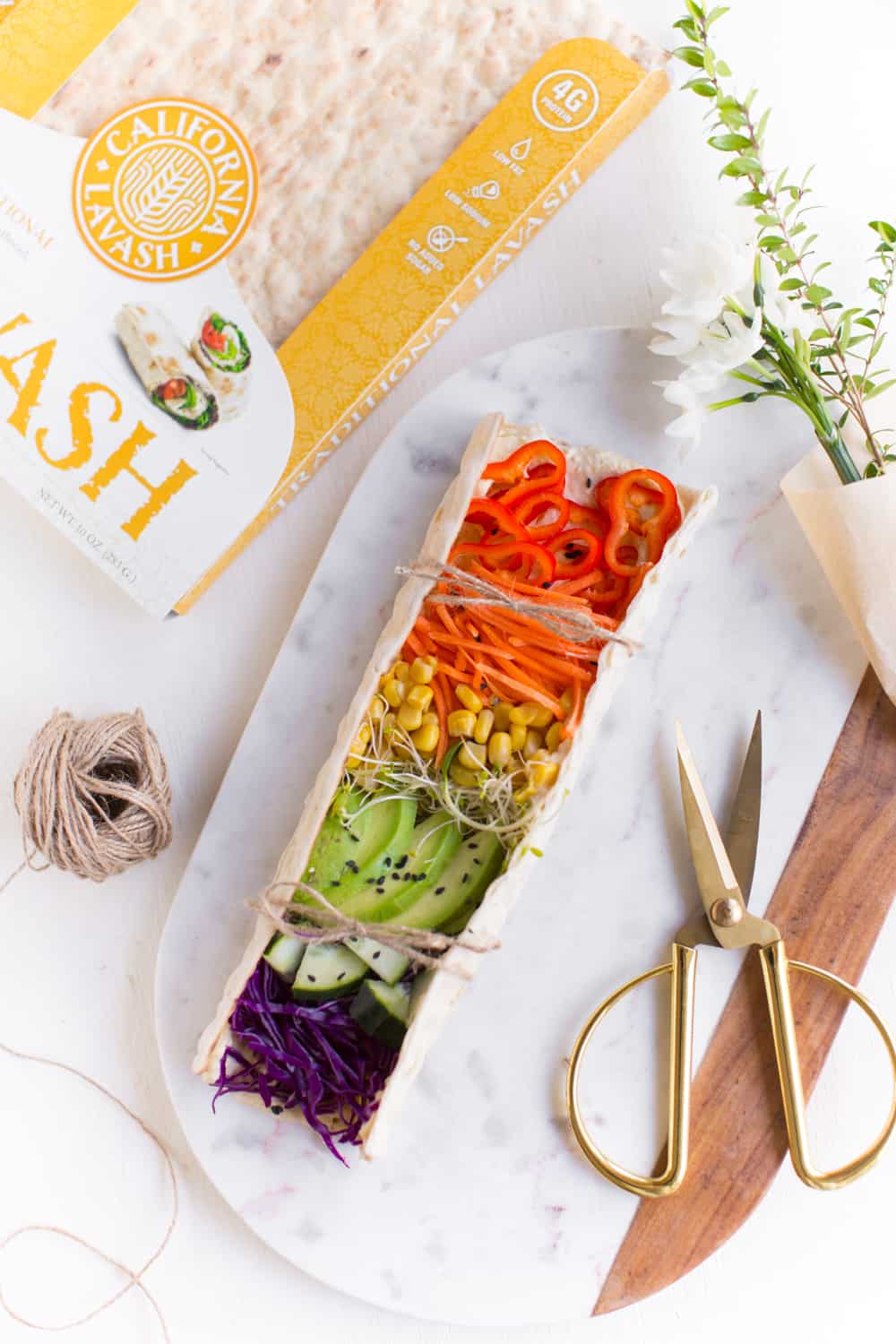 Rainbow Veggies | Lavash Wraps With Hummus & Colorful Vegetables | WorldofVegan.com | #lavash #rainbow #wrap #lunch #healthy #pride #colorful #recipe #worldofvegan