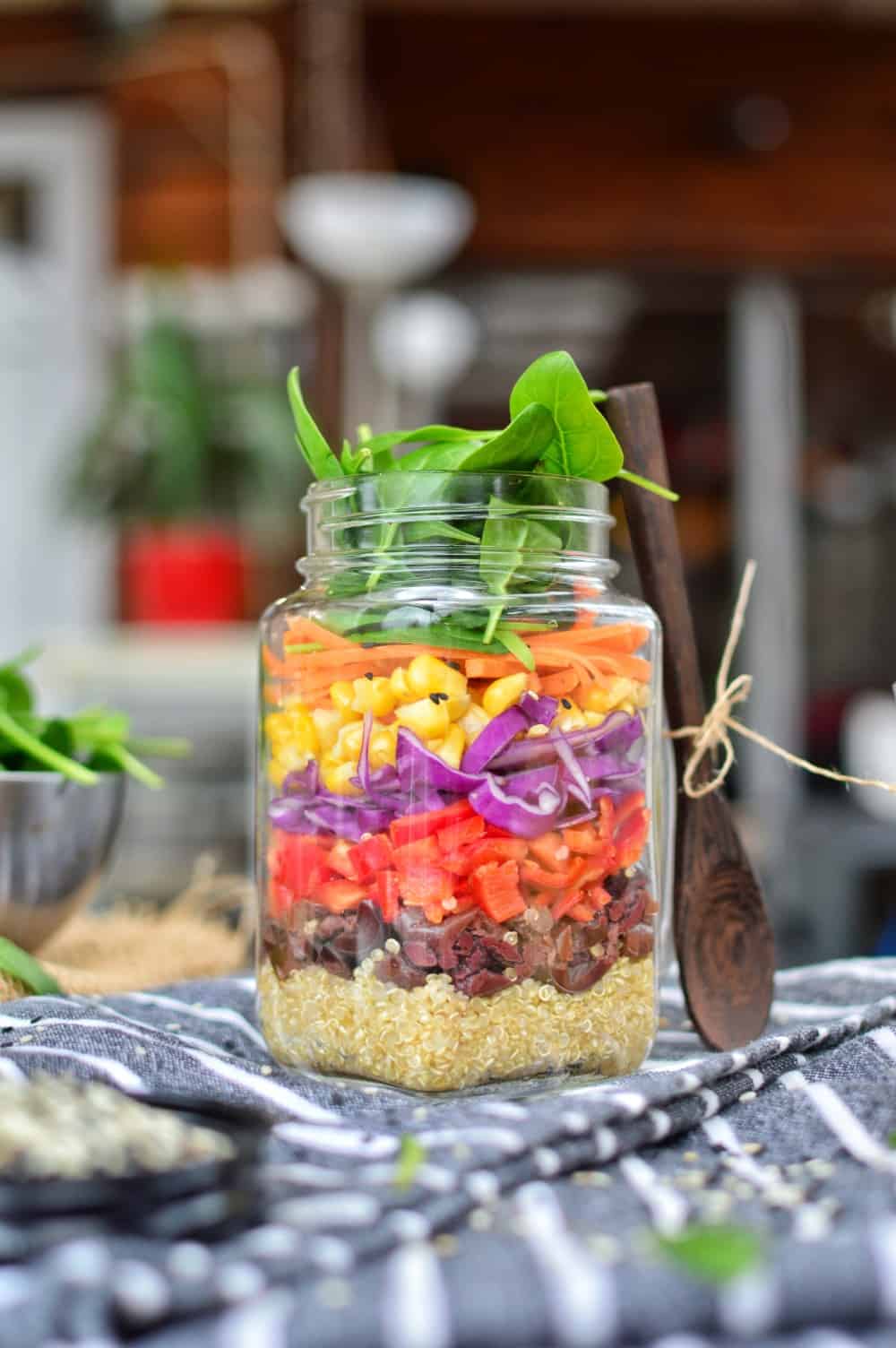 Rainbow Quinoa Salad Jars with Peanut Miso Dressing - Healthyish Appetite