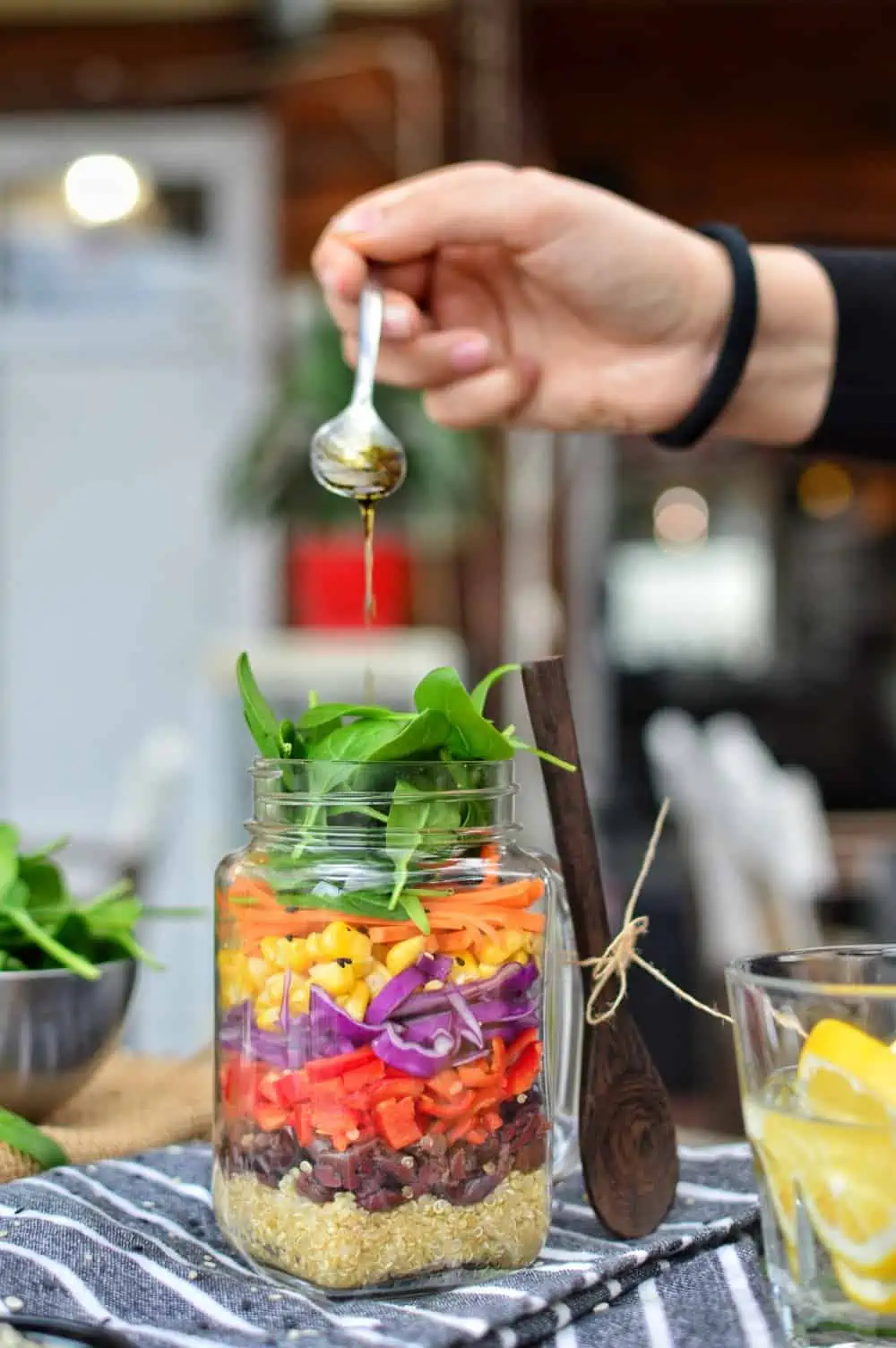 Rainbow Quinoa Salad Jars with Peanut Miso Dressing - Healthyish Appetite