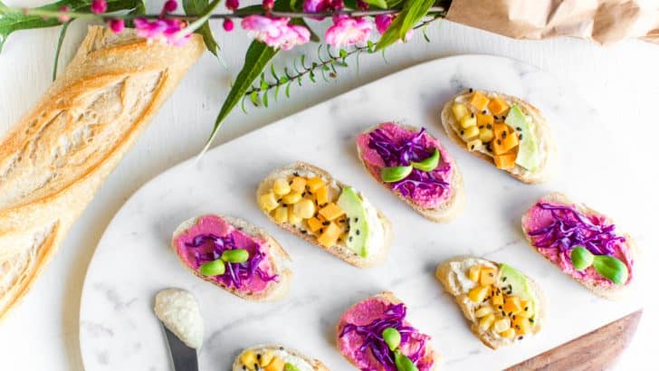 Colorful Hummus Crostini | Easy Vegan Appetizer