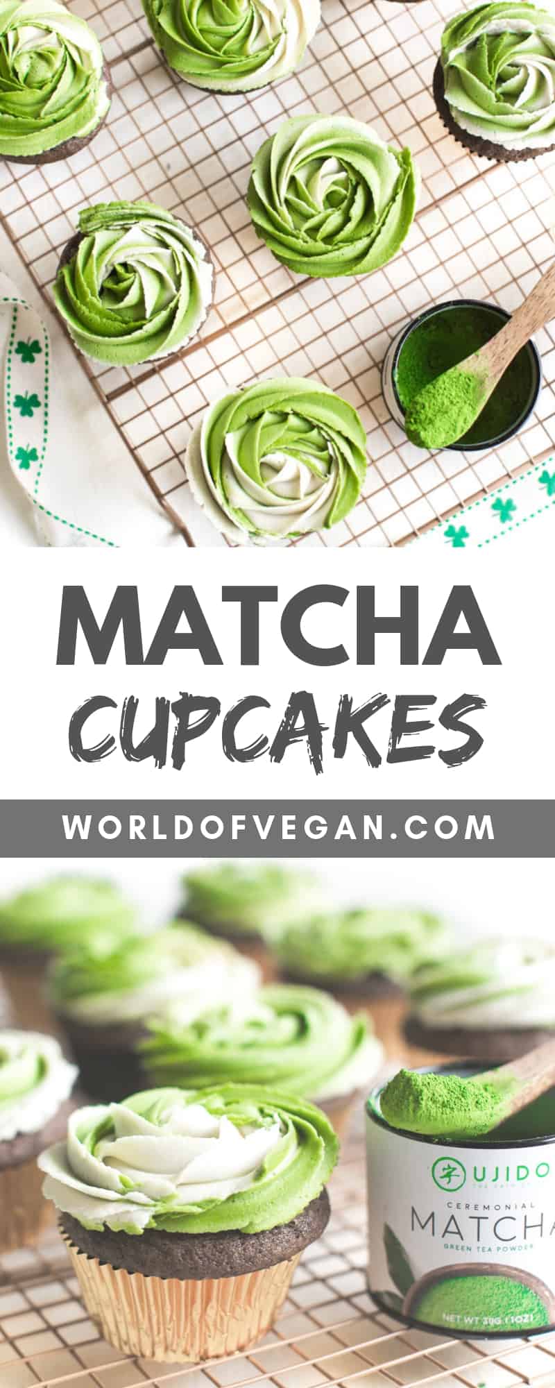 Vegan Matcha Cupcakes | St. Patrick's Day | WorldofVegan.com | #vegan #cupcakes #matcha #dessert #recipe #worldofvegan