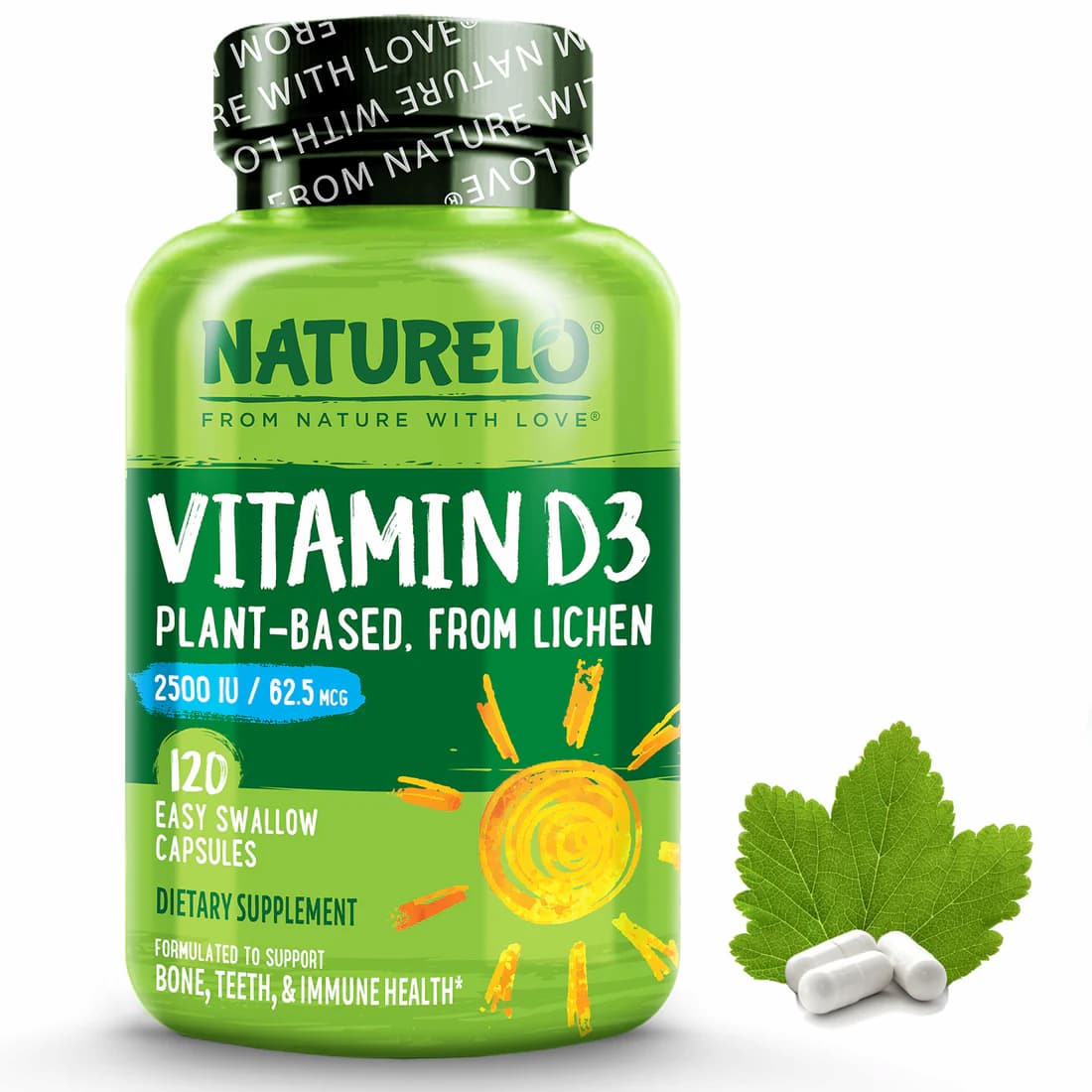 A bottle of Naturelo Vitamin D3.