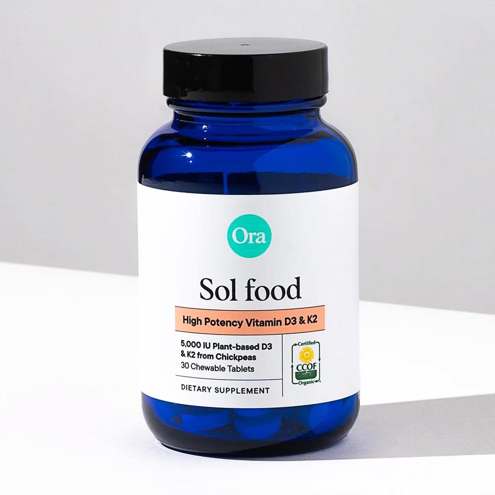 A bottle or Ora's vegan vitamin d chewable tablets.