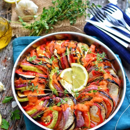 Ratatouille Recipe | Easy & Simple Vegan Side Dish | WorldofVegan.com | #french #ratatouille #sidedish #tomatoes