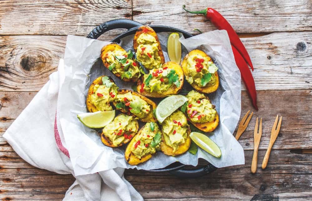 Grilled potato skins with guacamole