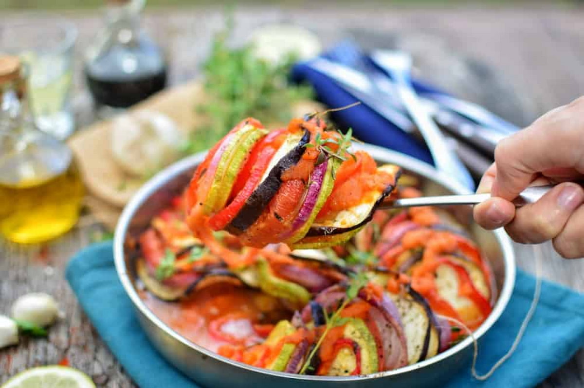 Ratatouille on a fork.