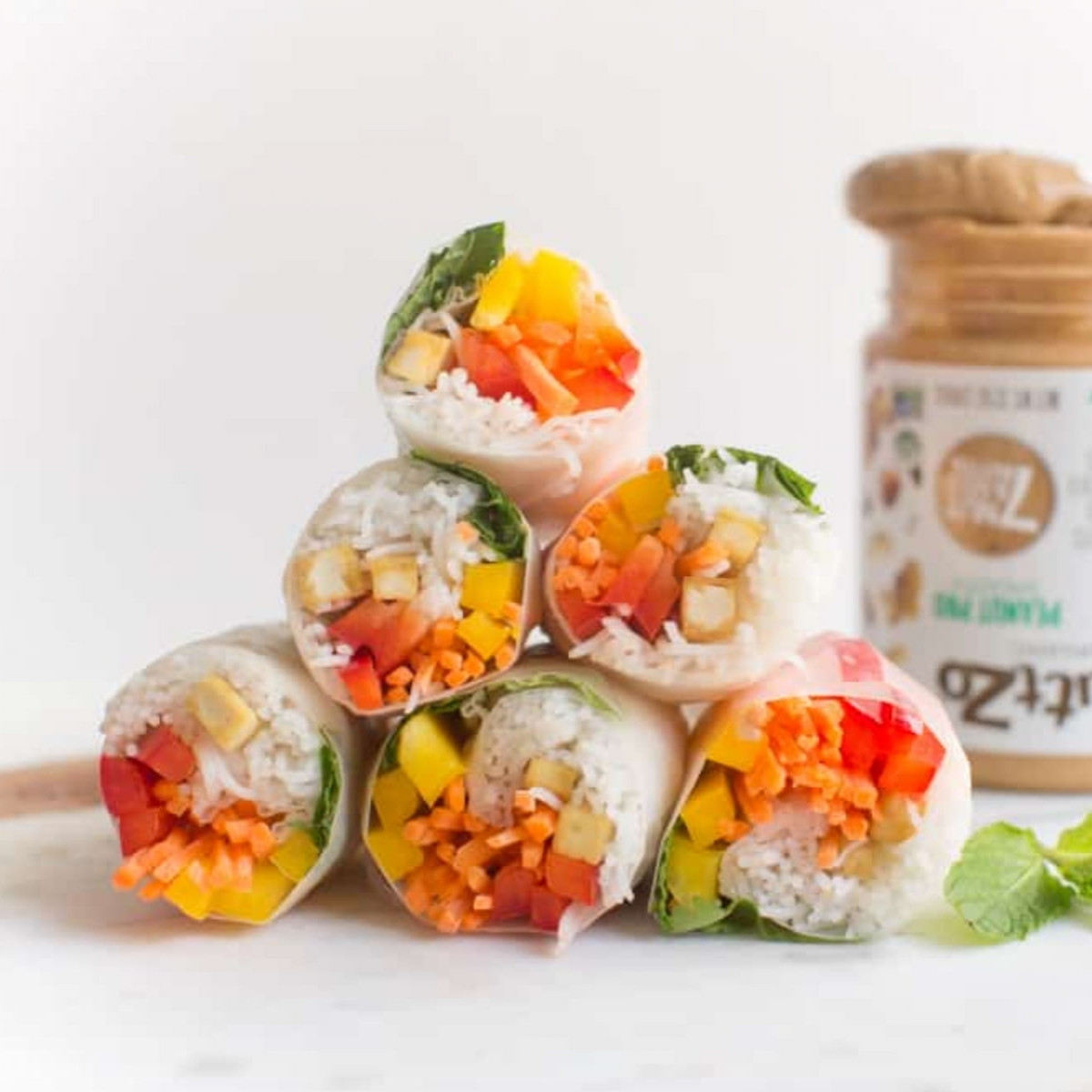 Rainbow Spring Rolls With Peanut Dipping Sauce