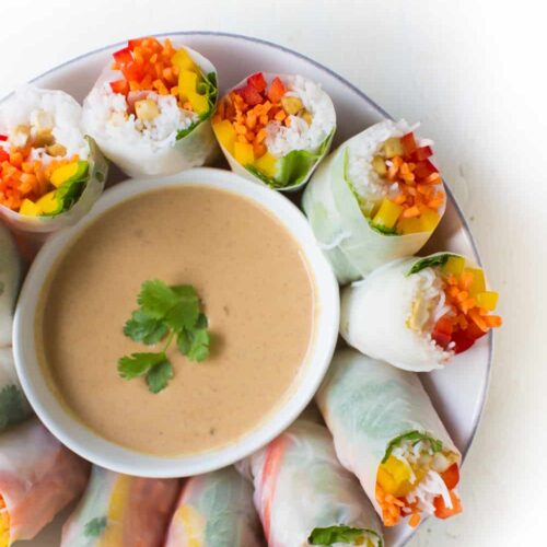 Rainbow Spring Rolls With Peanut Dipping Sauce World of Vegan