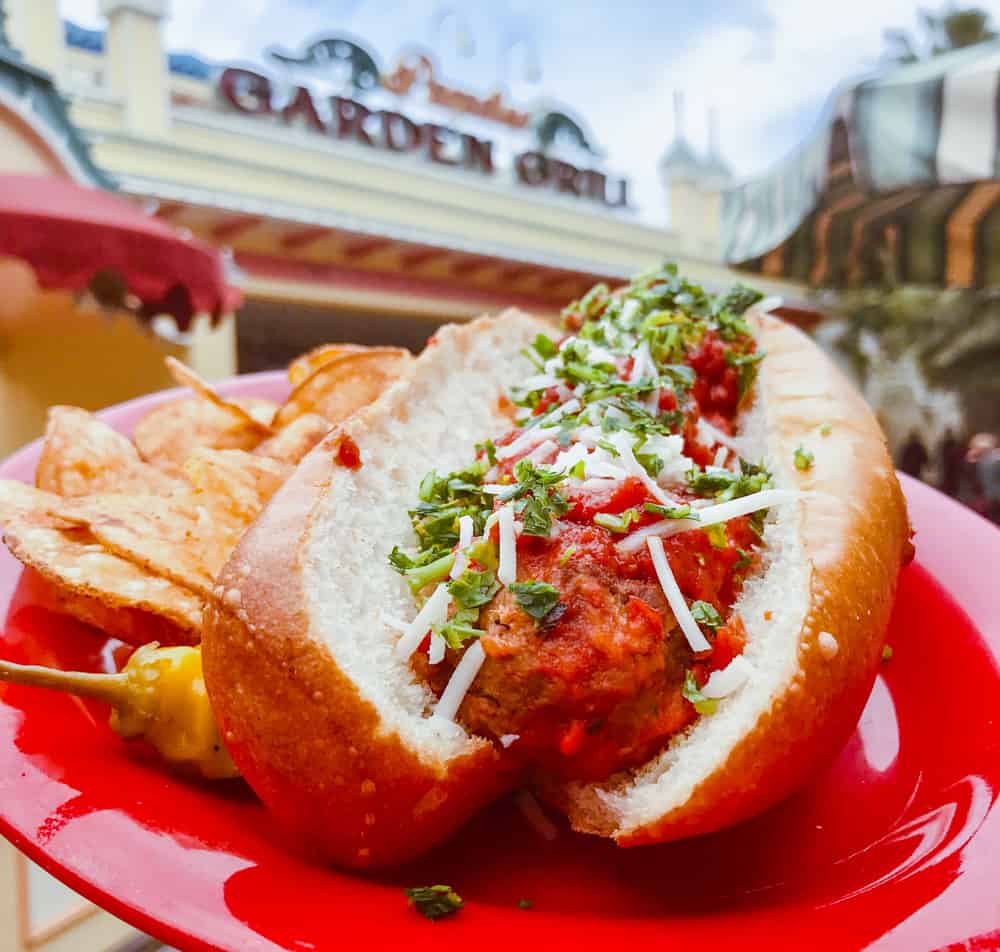 Vegan Meatball Subs at California Adventure Disneyland | WorldofVegan.com #disneyland #california #vegan #worldofvegan