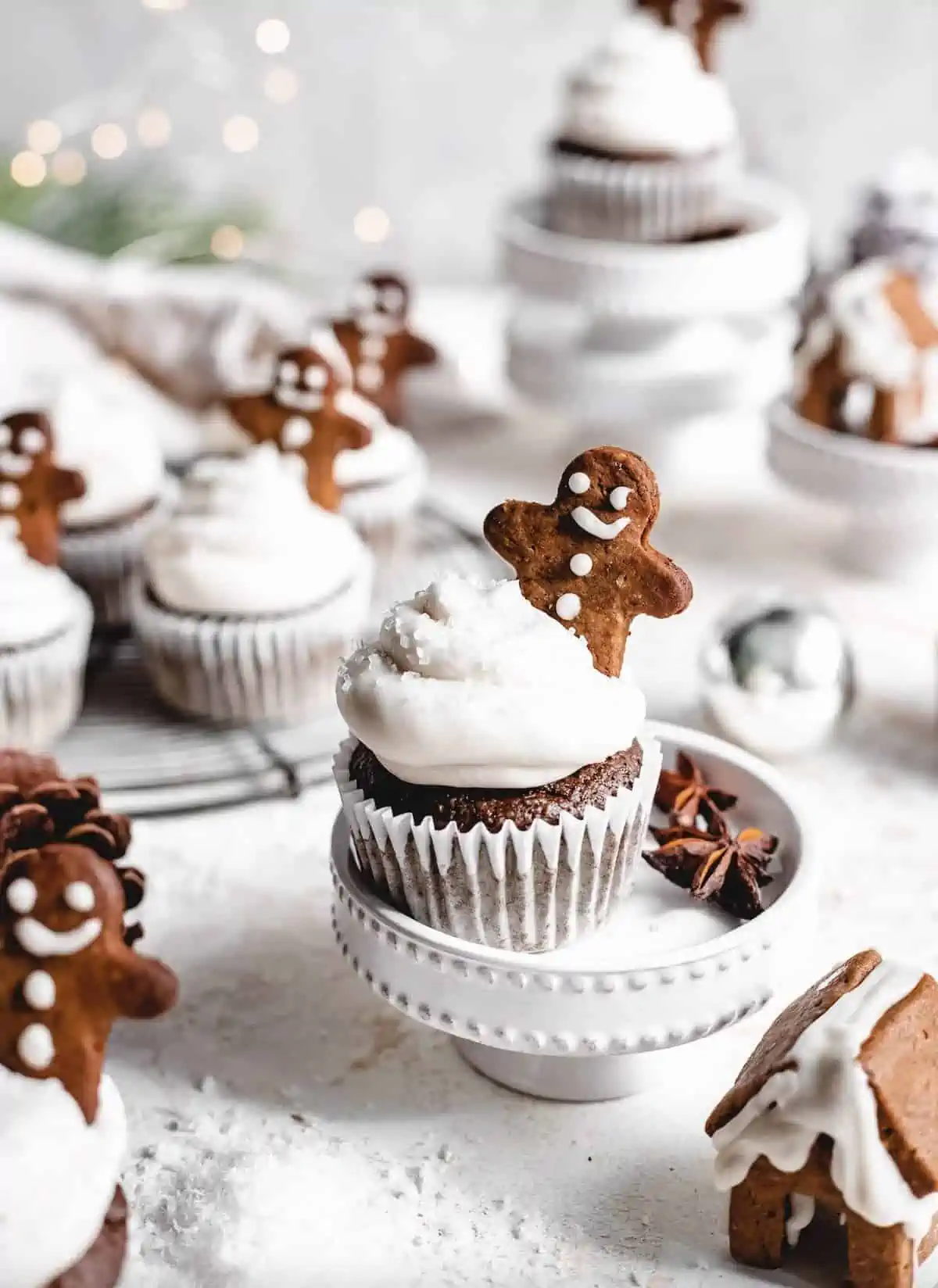 Cute gingerbread men cupcakes from popular vegan blog Banana Diaries. 