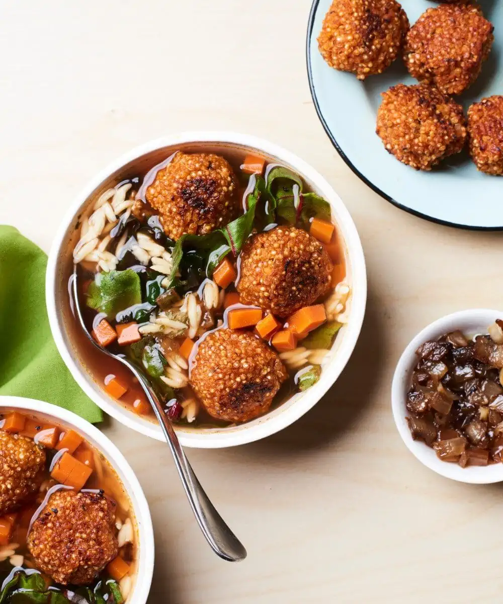 Italian Wedding Soup with Quinoa Meatballs | Vegan in College | World of Vegan | #soup #college #recipes #meatballs #quinoa #healthy #worldofvegan