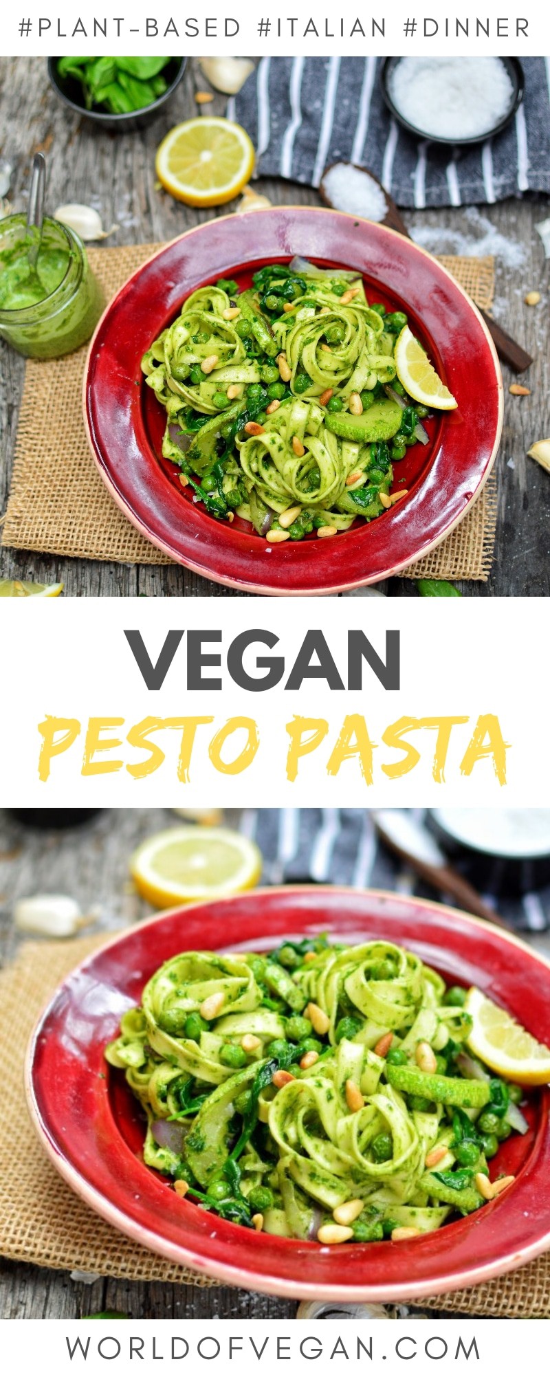 Vegan Pesto Pasta | Vegan Pesto Recipe | WorldofVegan.com | #italian #pesto #vegan #easy #recipe #pasta #basil #worldofvegan