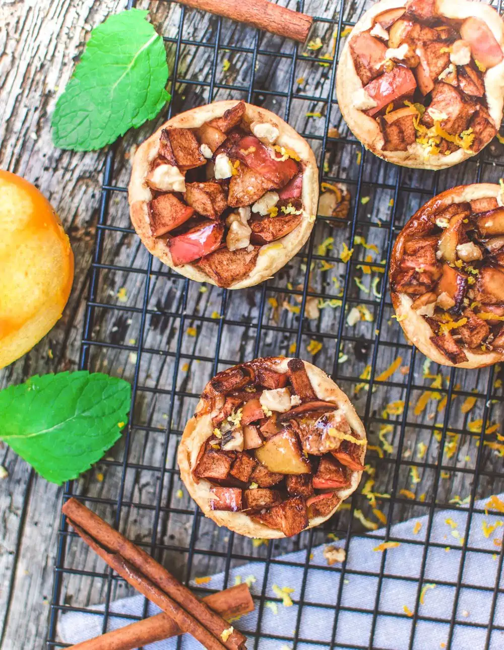 Mini Vegan Apple Strudels on a cooling rack.