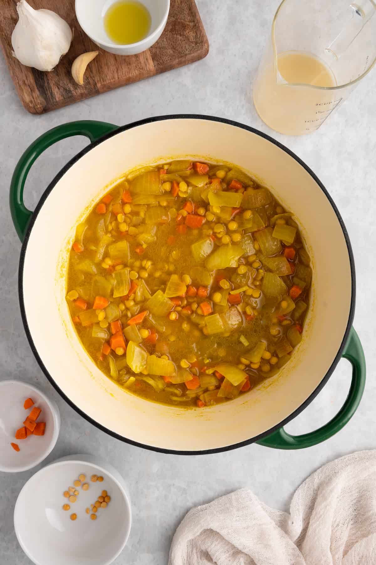 Toor dal simmering in a pot.