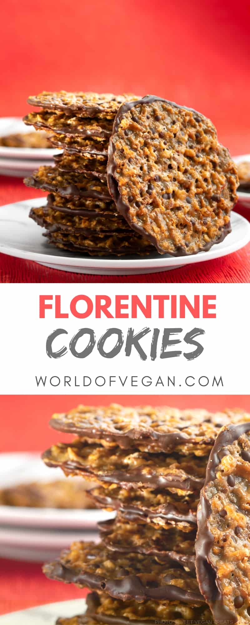 Vegan Florentine Cookies | World of Vegan | #cookies #vegan #florentine #lace #chocolate #baking #worldofvegan