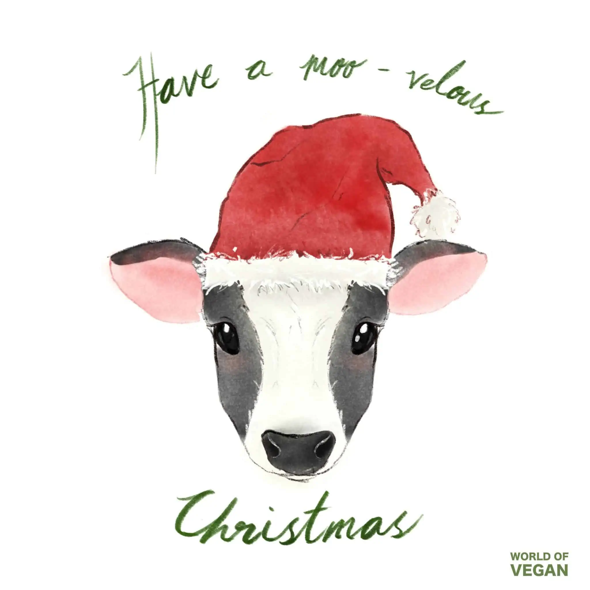 Vegan Christmas Art | Moovelous Cow Illustration | WorldofVegan.com