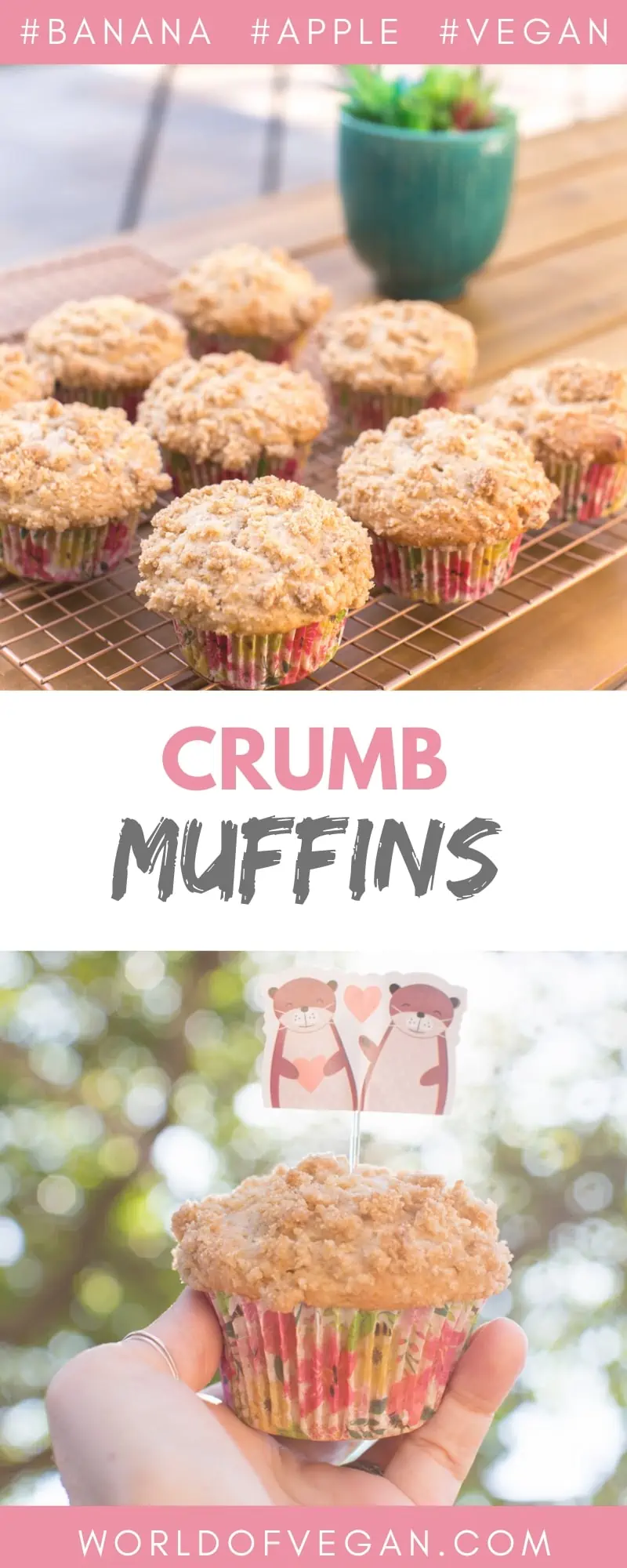 Vegan Crumb Muffins With Apple Cinnamon & Banana | WorldofVegan.com #vegan #muffins #dessert #breakfast