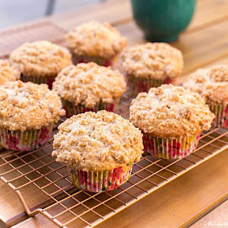 Vegan banana muffins on a cooling rack.