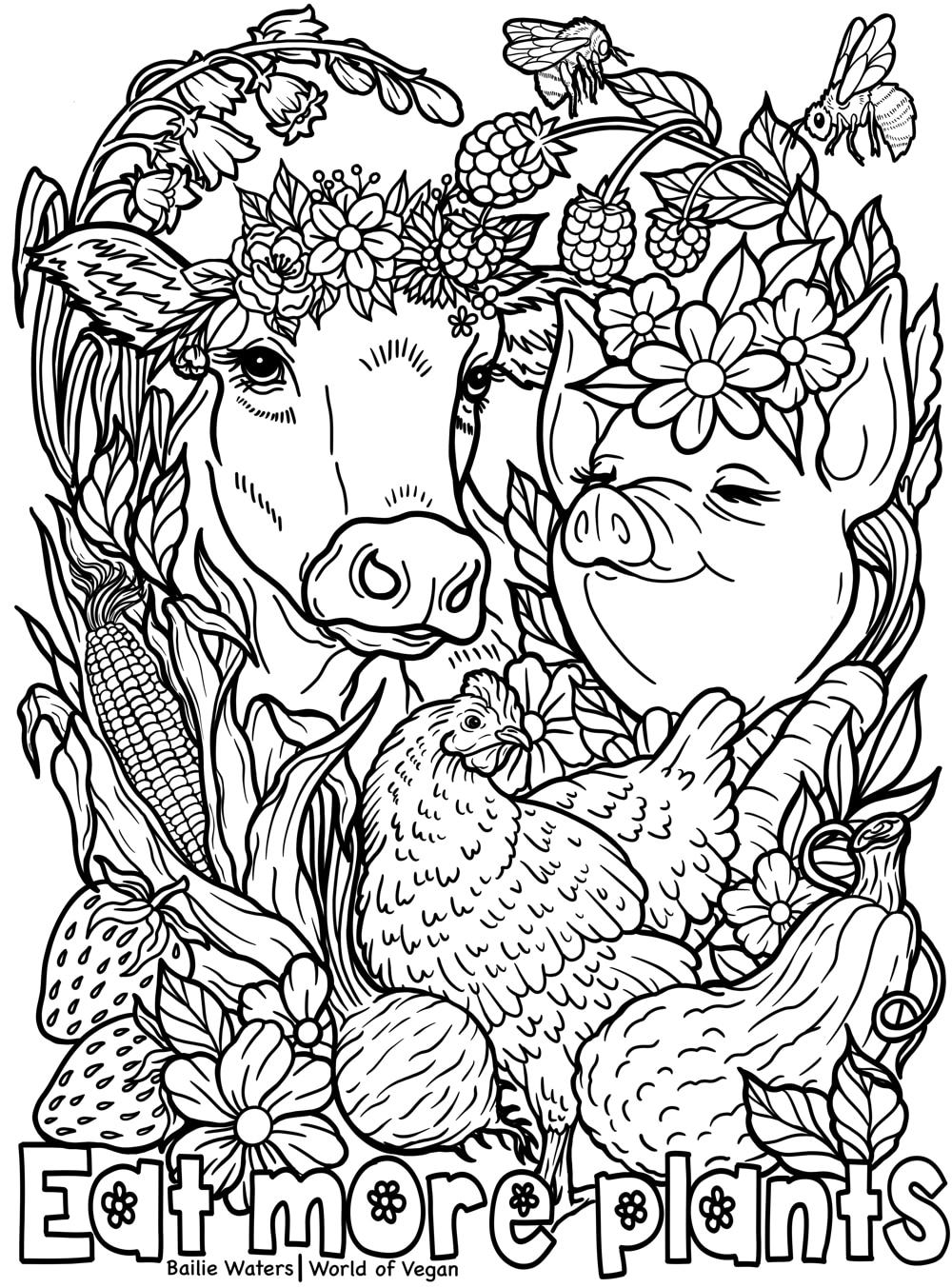 Download World of Vegan | Eat More Plants Printable Vegan Coloring Page for Kids - Small Preview