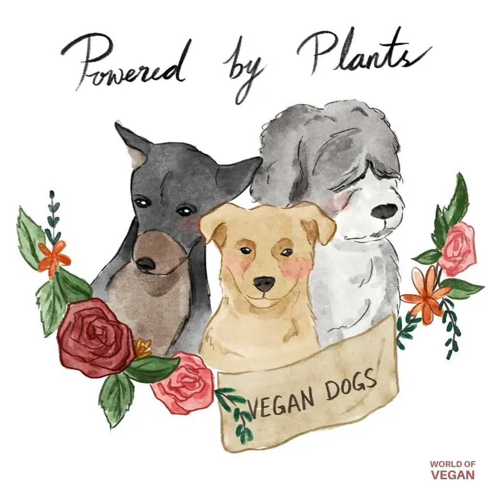 Vegan Art Illustration of Vegetarian dogs Dogs that says Powered By Plants