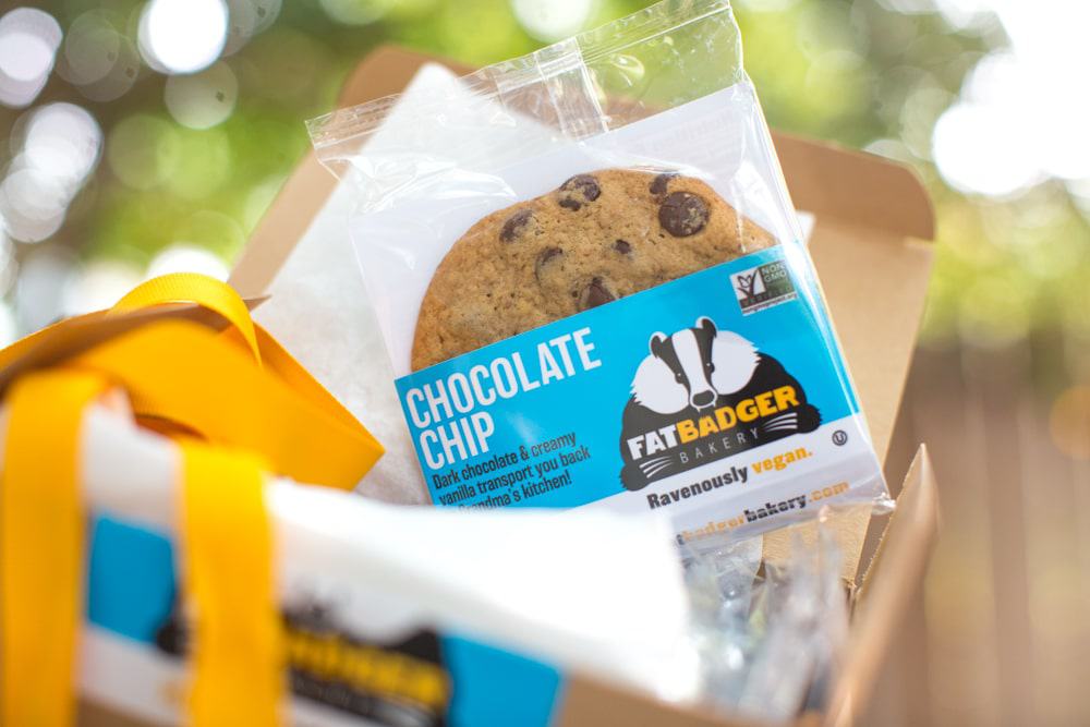 Box of Fat Badger Bakery Vegan Chocolate Chip Cookies Online Delivery