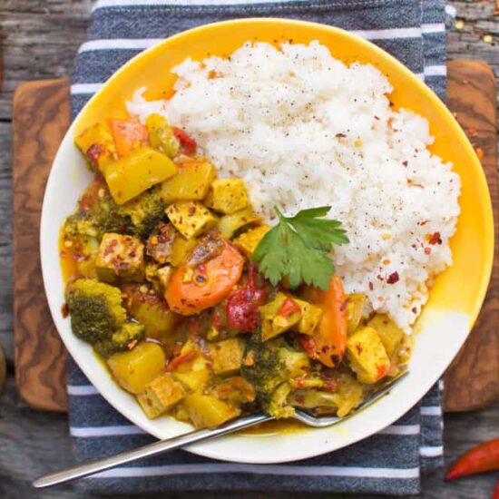 Yellow Tofu Curry Served and ready to eat