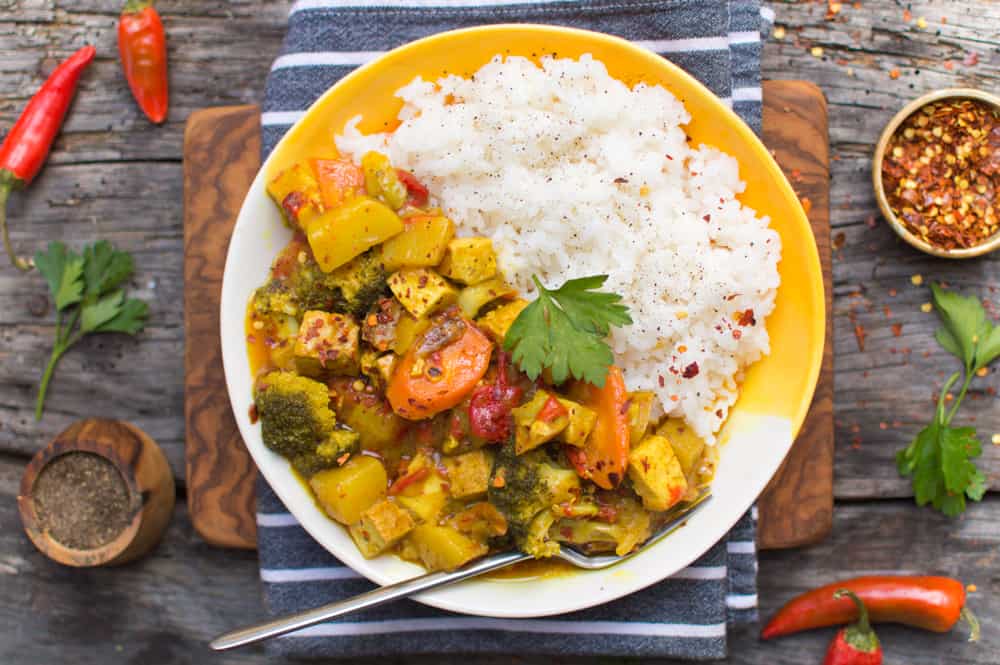 Yellow Curry With Tofu Over Rice - World of Vegan