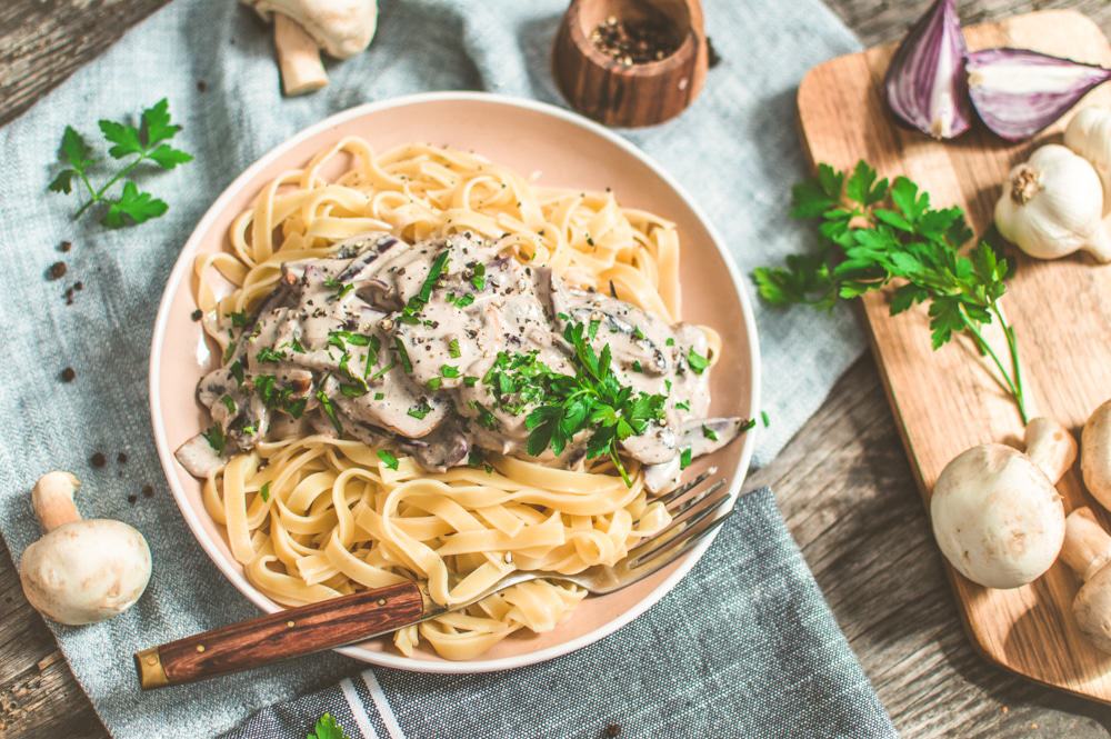 Vegan Stroganoff with Fettuccini.