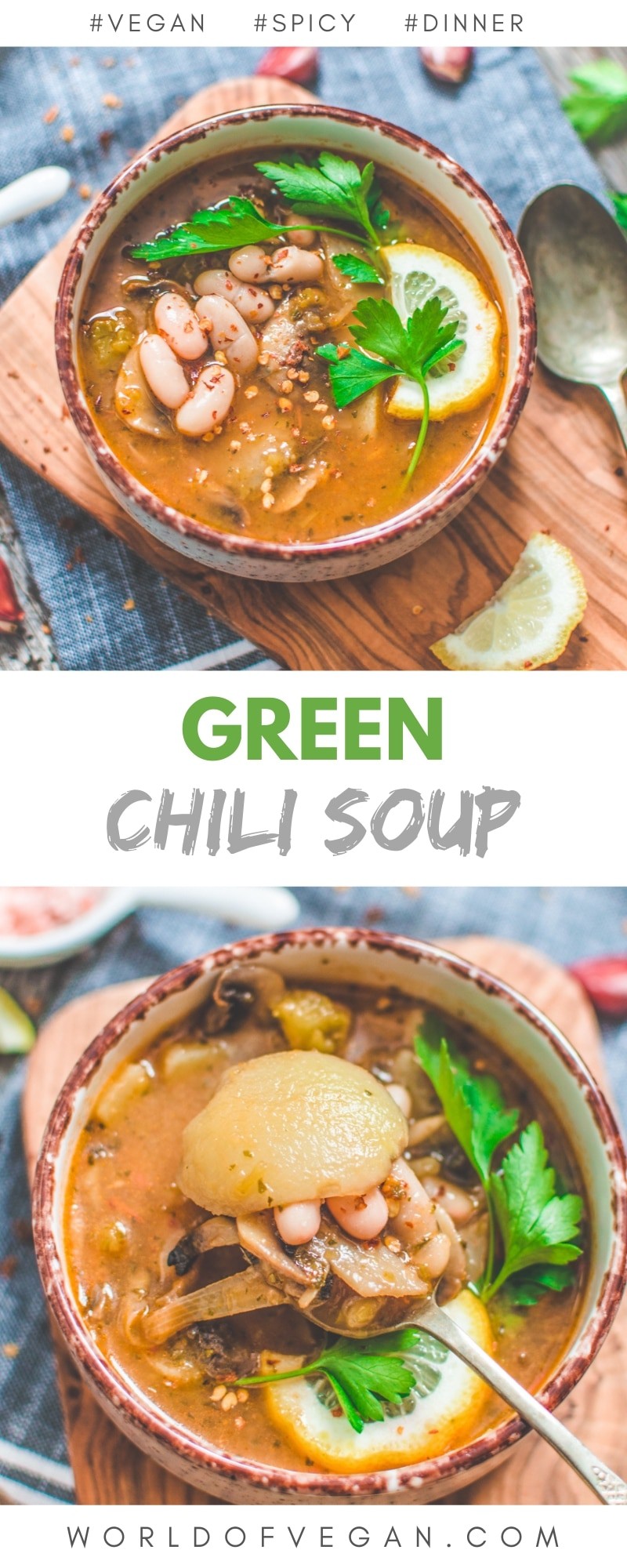 Hearty Vegan Green Chili Soup with Cannellini Beans 
