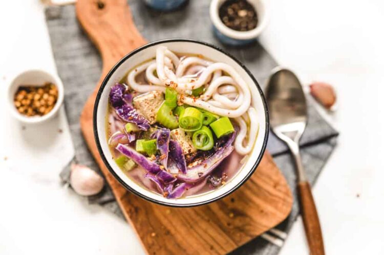 Purple Vegan Udon Noodle Soup