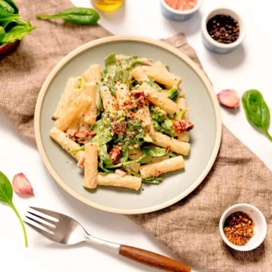 Vegan Hummus Pasta—Healthy Budget Friendly Recipe With Vegetables